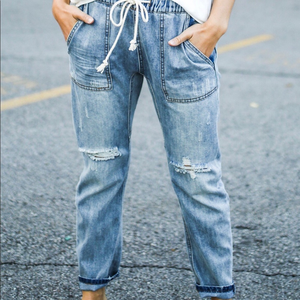 Drawstring Boy Friend Jeans Size M